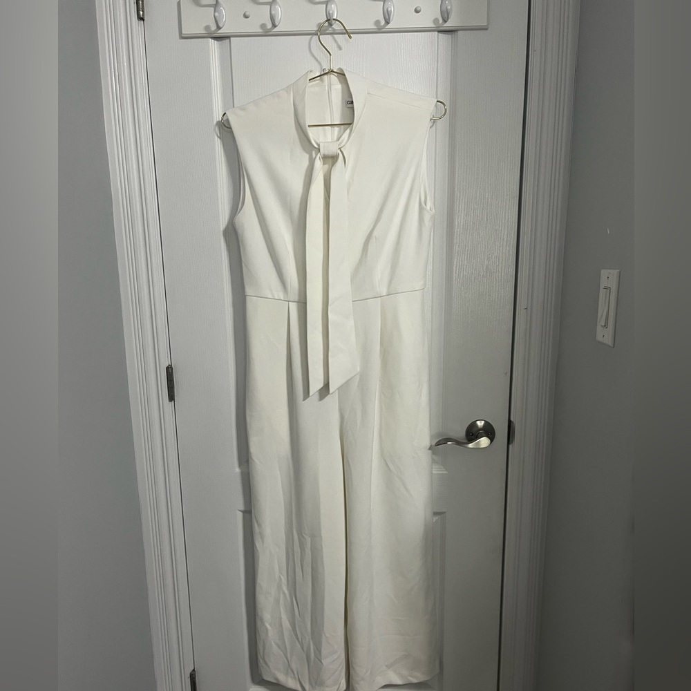 Calvin Klein White Tie-Neck Jumpsuit